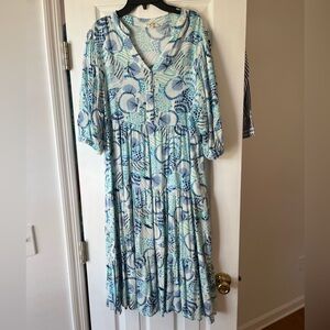 Elegant Blue Patterned Dress